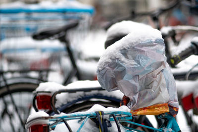 Close-up of bicycle on garbage