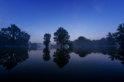 Scenic view of calm lake against blue sky