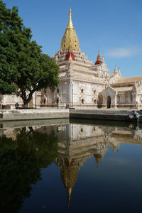 Reflection of ananda temple in bagan, myanmar