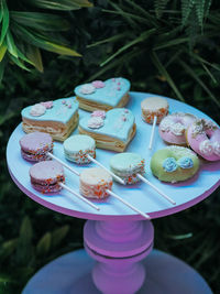 Close-up of dessert in plate on table