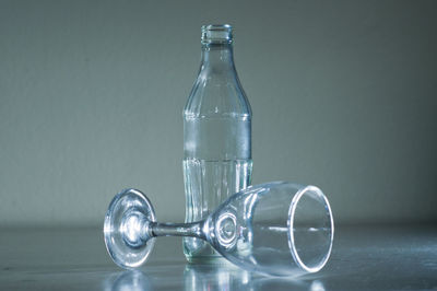Close-up of water bottle on table