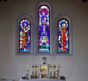 Multi colored glass window in building