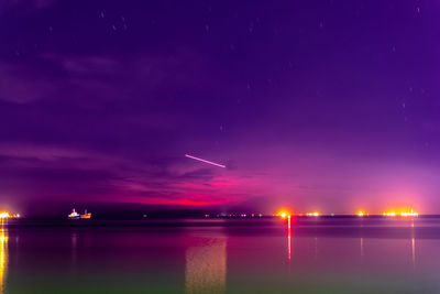 Scenic view of lake against sky at night