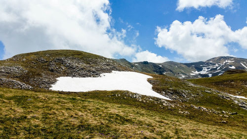 Scenic view of landscape against sky during winter