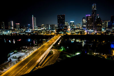 City lit up at night