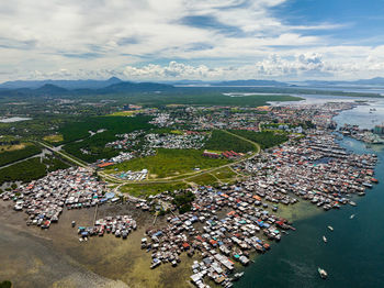 High angle view of townscape against sky