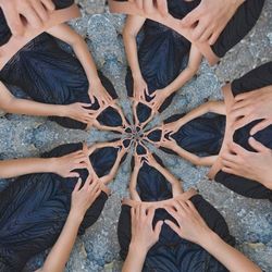 High angle view of hands