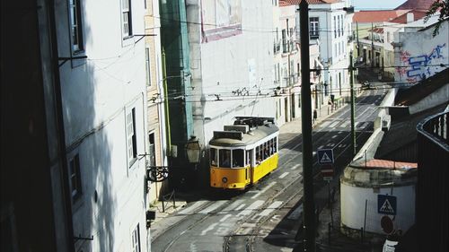 High angle view of tram in city