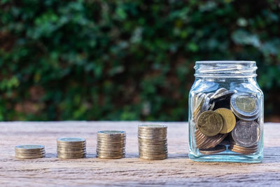 Stack of coins on table