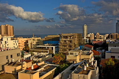 High angle view of townscape against sky