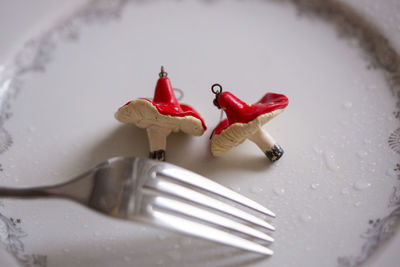 High angle view of stuffed toy on table