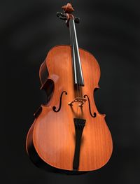 Close-up of cello against black background