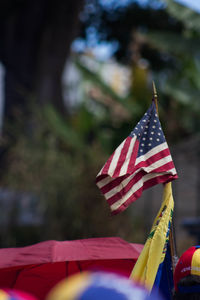 Low angle view of flag against trees