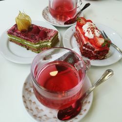 High angle view of dessert in plate on table