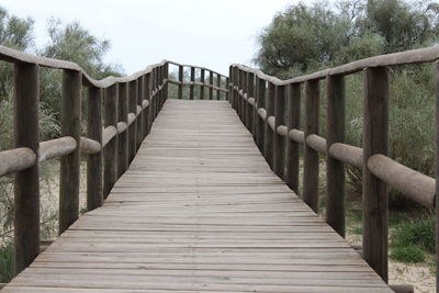 Wooden boardwalk against sky