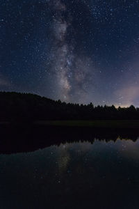 Scenic view of lake against sky at night