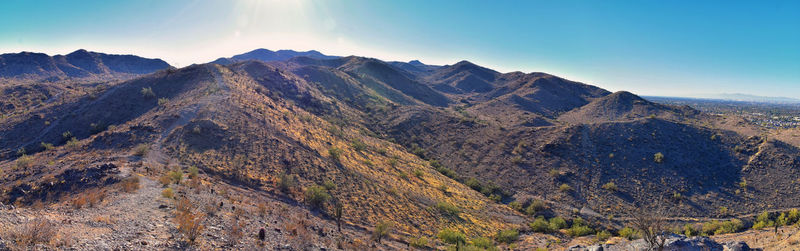 South mountain park preserve views pima canyon hiking trail, phoenix, southern arizona desert. usa