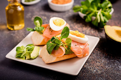 Close-up of meal served on table