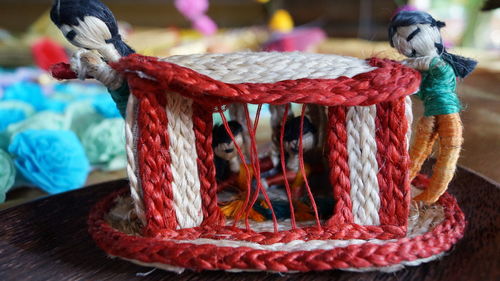 Close-up of ropes on table