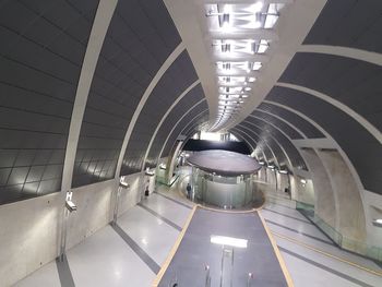 Interior of illuminated subway station