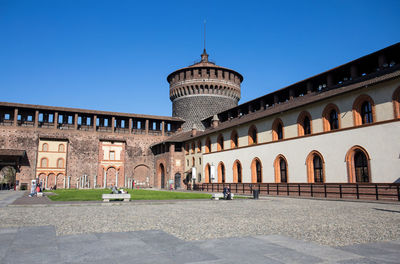 View of historic building against clear blue sky