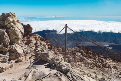 Scenic view of parh on top of mountains against sky