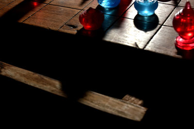 High angle view of wooden table