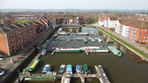 High angle view of buildings in city