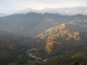 High angle view of mountains against sky