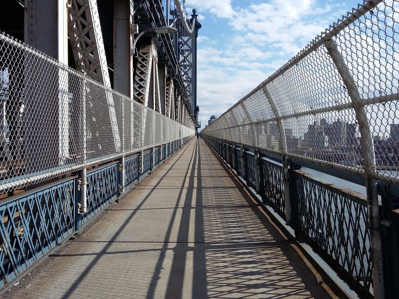 walking down the manhattan bridge. · New York City New York New York ❤ NYC USA bridge Architecture steel Lines diagonals Perspective horizon infinity light and shadow urban landscape The Purist (no edit, no filter)