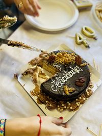 High angle view of food on table. birhtday cake