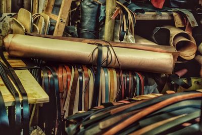 Close-up of leather material in workshop