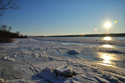 Scenic view of frozen lake against sky during winter