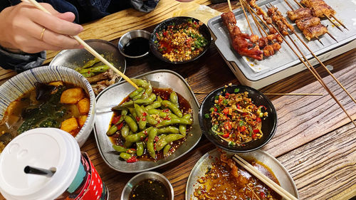 High angle view of food on table