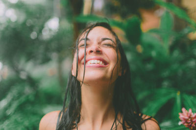 Close-up of woman with wet hair