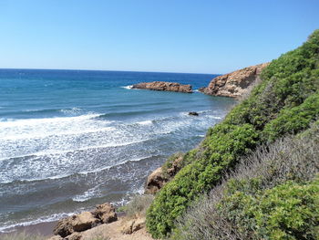 Scenic view of sea against clear sky