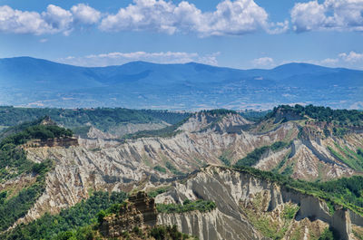 Scenic view of mountains against cloudy sky