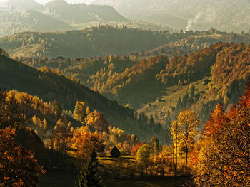 Scenic view of mountains against sky during autumn