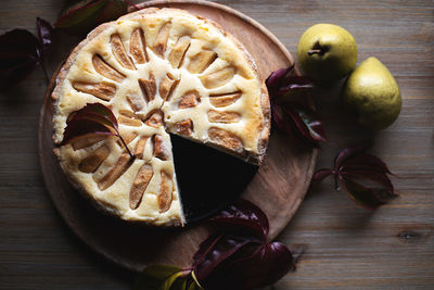 High angle view of apple on table