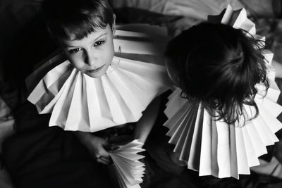 High angle view of boys playing at home