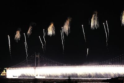 Low angle view of fireworks against sky at night