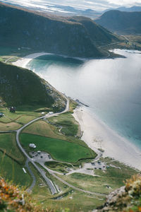 High angle view of road amidst land