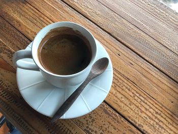 High angle view of coffee on table