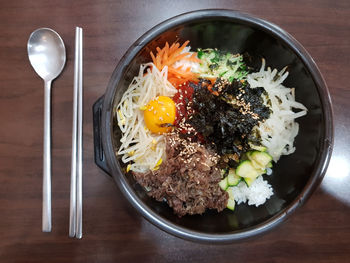 High angle view of food in bowl