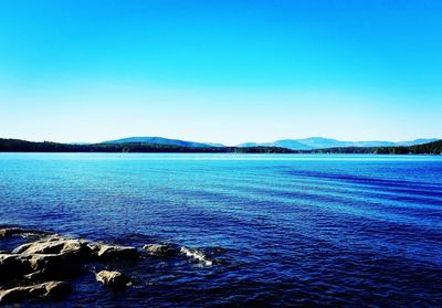 Scenic view of sea against clear blue sky