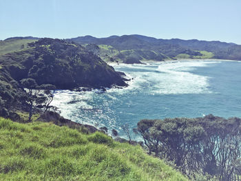 Scenic view of calm sea against clear sky