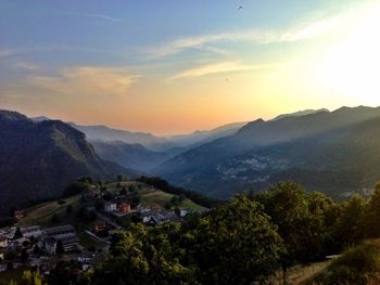 Scenic view of mountains at sunset