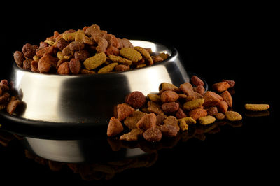 Close-up of cookies against black background