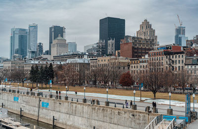 High angle view of buildings in city