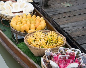 High angle view of fruits for sale in market